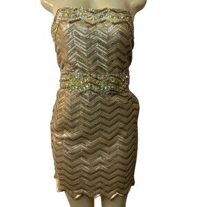 Clarisse Women's Gold  Sequined Bodycon Strapless Dress Sz 15/16 (EUR 46/47) - N